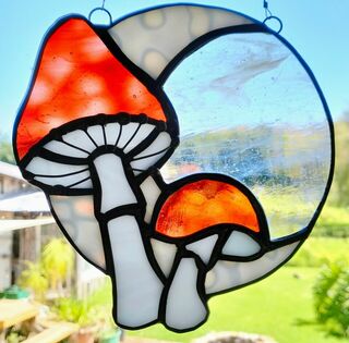 Red mushrooms & white mottled moon